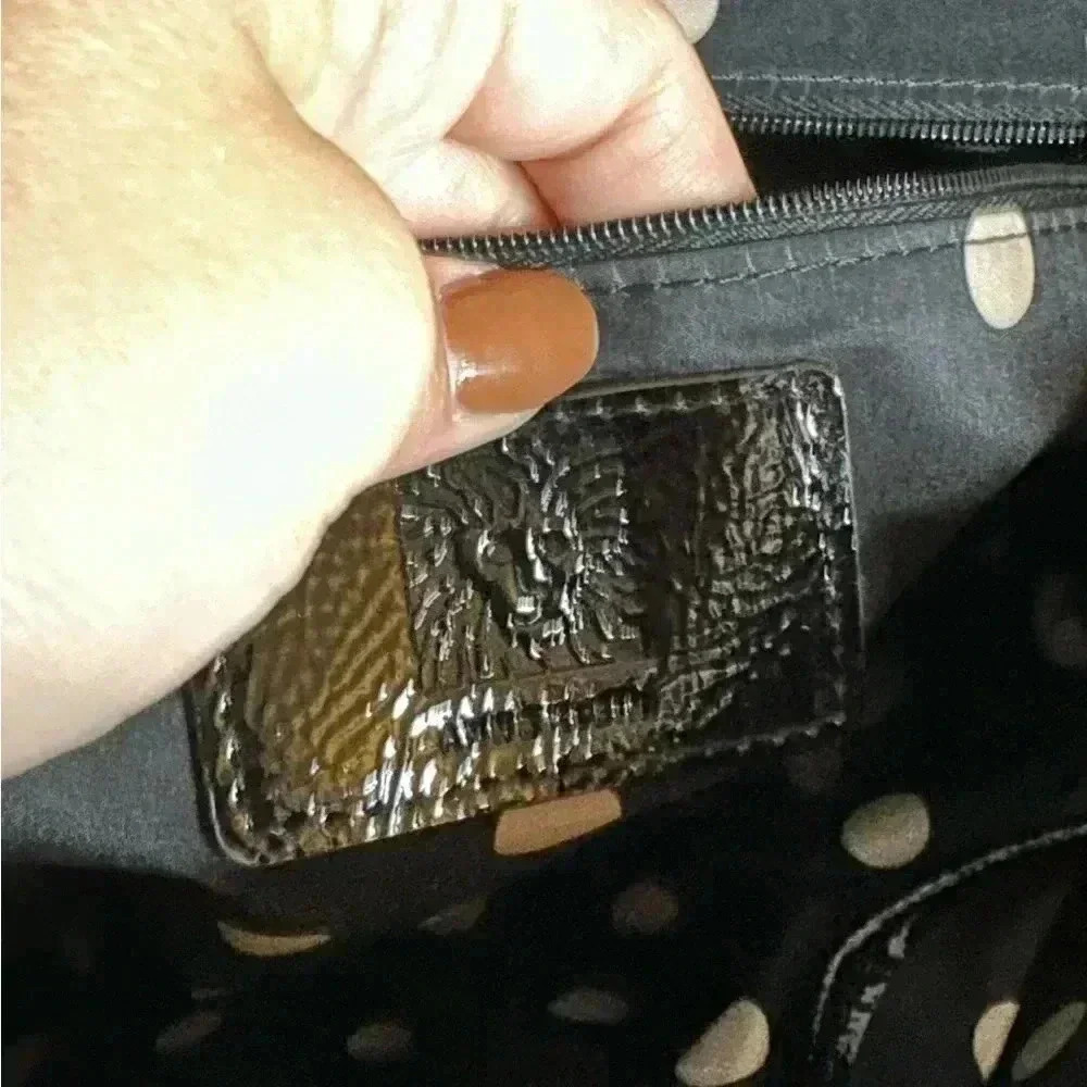 Anne Klein Patent Black Embossed Lion with Gold Accent Purse - Picture 5 of 10